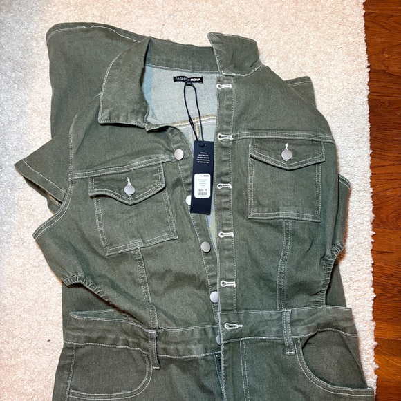 Kamaria Denim Jumpsuit - Olive Green Jumpsuit - Picture 2 of 3